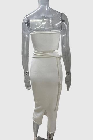 Strapless Midi Dress with Tie Detail