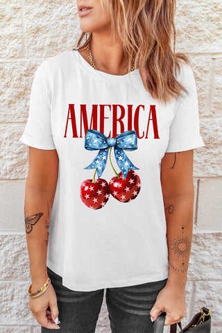 Bow Cherry Print Crewneck T Shirt