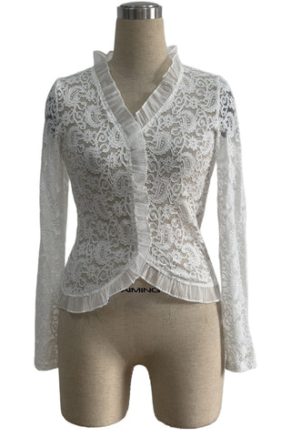 Lace Trim Long-Sleeve Top