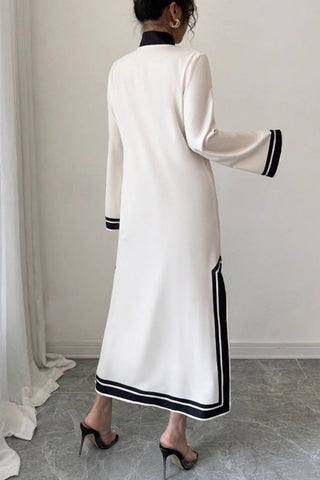 Long Sleeve Contrast Trim Casual Dress
