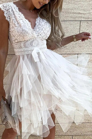 Lace V-Neck Flared Casual Dress