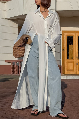 Longline Button-Up Shirt Blouse