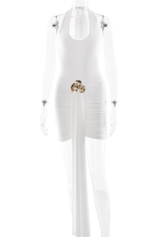 Plunge Neck Ruched Mini Dress