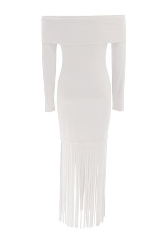 Off Shoulder Fringe Evening Dress
