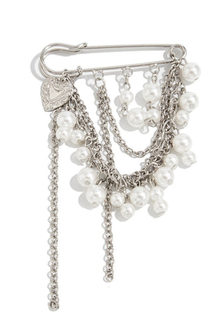 Pearl-Embellished Safety Pin Brooch