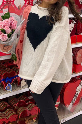Heart-Patterned Relaxed Sweater