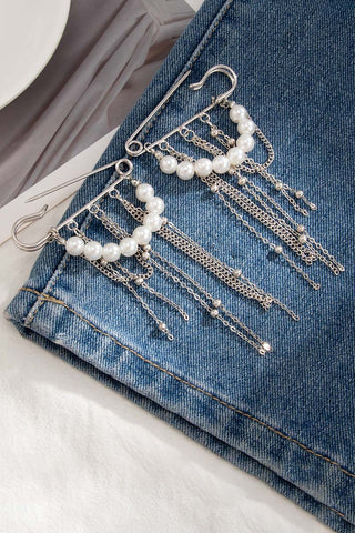 Elegant Chain and Pearl Brooches
