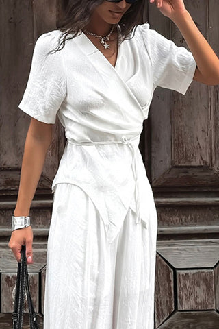 Wrap Top and Wide-Leg Pant Set