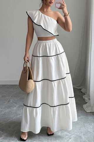 One-Shoulder Tiered Skirt Set