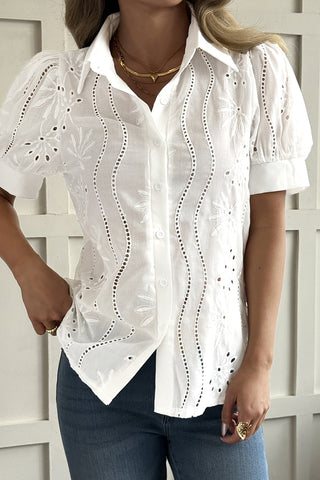 Eyelet Detail Tie-Front Blouse