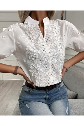 Floral High-Neck Polo Top