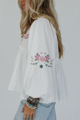 Floral Balloon Sleeve Blouse