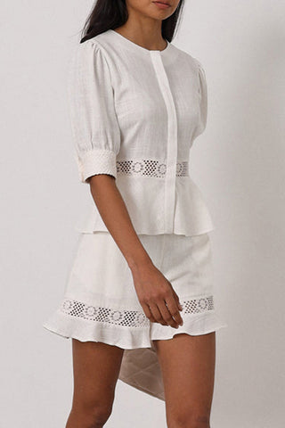 Lace Trim Peplum Short Set