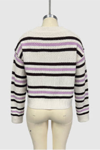 Button-Up Striped Cardigan