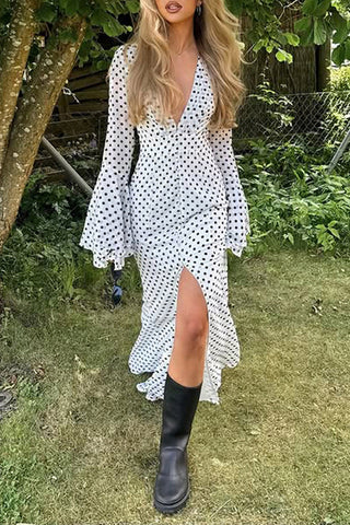 Polka Dot Maxi Dress with Front Slit