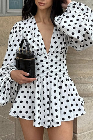 Dot Print Puff Sleeve Mini Dress