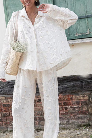 Textured Leaf Pattern Pants Set