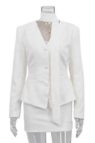 Chic Buttoned Skirt Set with Tie Detail