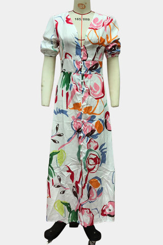 Floral-Print Button-Front Vacation Dress
