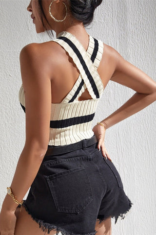 Halter Neck Striped Crop Top