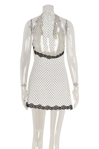 Lace-Trim Polka Dot Casual Dress