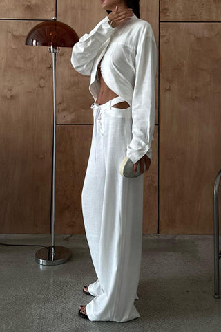 Lace-Up Pants Set with Collared Top