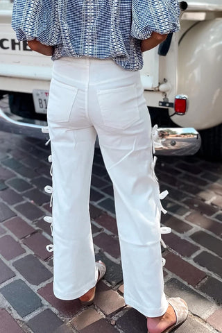 Bow Knot Side Detail Straight Leg Jeans
