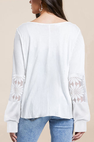 Sheer Sleeve Floral V-Neck Blouse