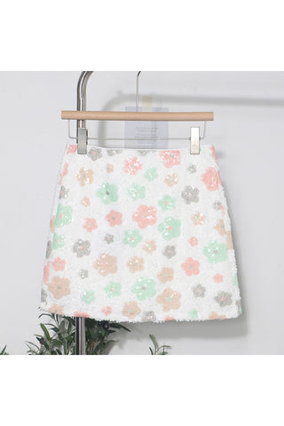 Floral Sequin Mini Skirt