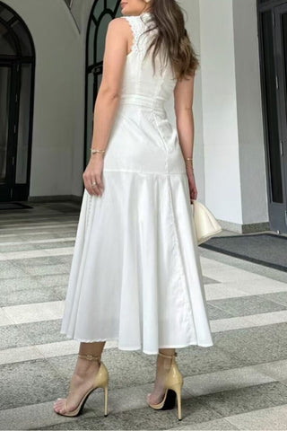 Elegant Lace Trim Vacation Dress