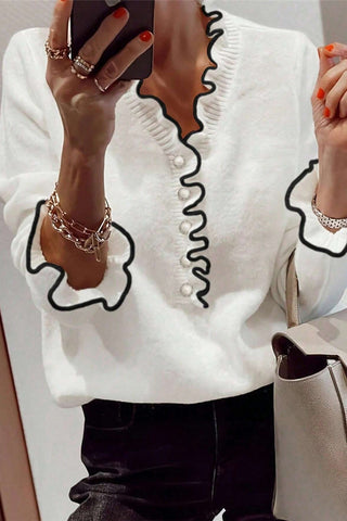 Elegant Ruffle Trim Knit Top