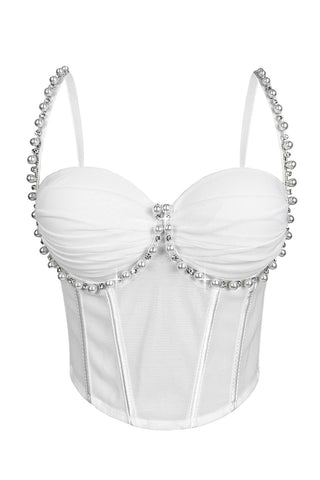 Pearl-Embellished Bustier Tank Top