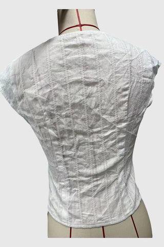 Button-Front Lace Trim Blouse