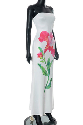 Floral Print Strapless Casual Dress