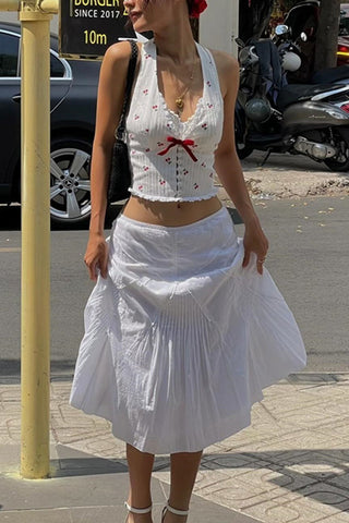 Cherry Print Halter Tie Tank Top