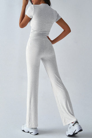 Short-Sleeve Crop Top and Pants Set