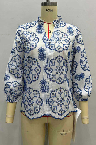 Patterned Button-Front Blouse