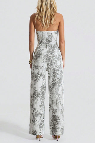 Strapless Patterned Wide-Leg Jumpsuit