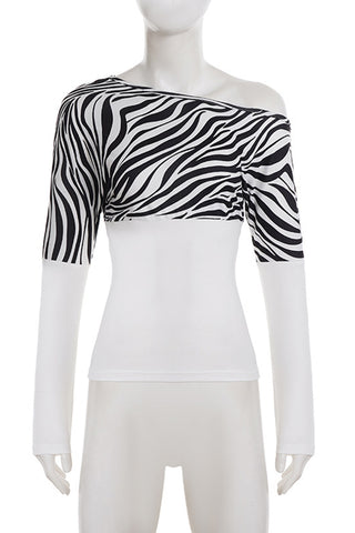Asymmetrical Zebra Print T-Shirt
