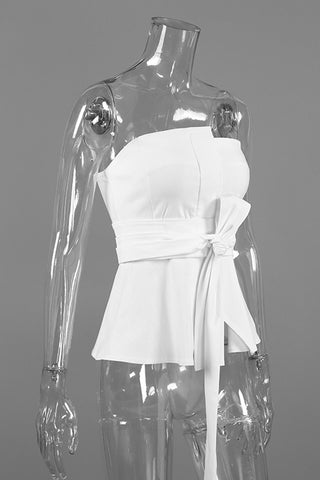 Strapless Tie-Waist Peplum Top