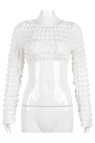 Textured Long Sleeve Crop Top