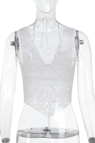 Lace Halter Cami with Deep Plunge Neck