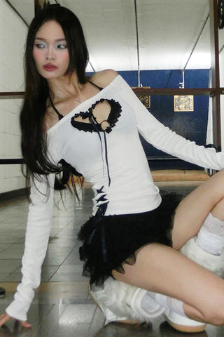 Off-Shoulder Ribbon Accent Blouse