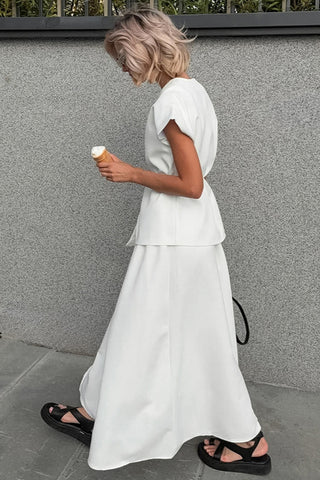 Elegant Buttoned Skirt Set