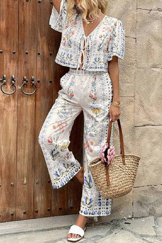 Floral Tie-Front Pants Set