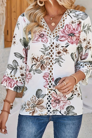 Floral Lace Trim Blouse