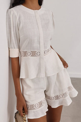 Lace Trim Peplum Short Set