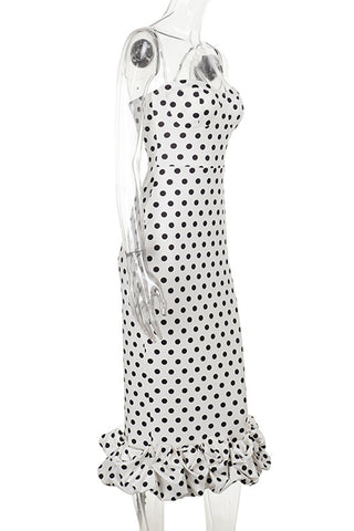 Polka Dot Strapless Midi Dress