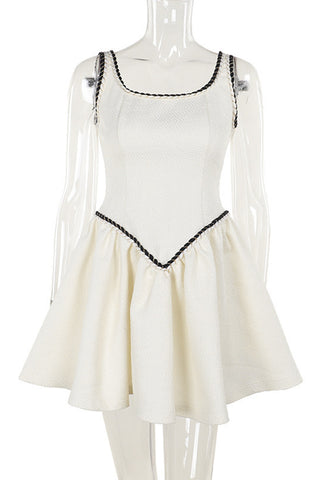 Flared Skirt Casual Dress with Black Trim