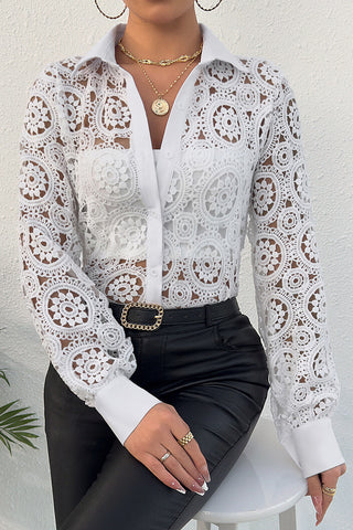 Lace Detail Button-Up Blouse